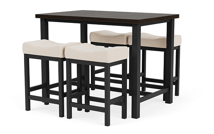 Rustic Counter Height Dining Table w Feet 4 Stools in Walnut